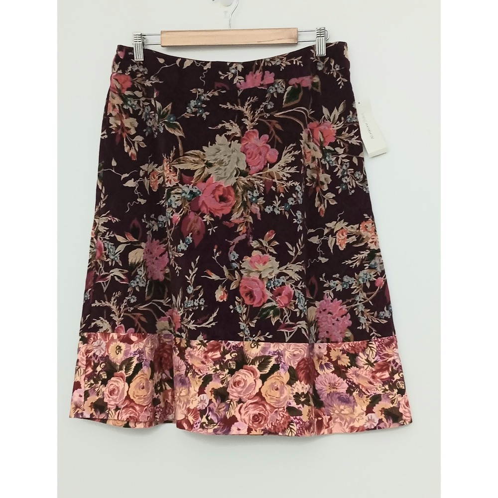 Northern Isles Skirt Women's Size 12 Floral Velvet Corduroy Mixed Media New